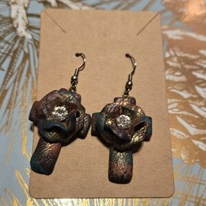 Vintage Clay Cross Dangle Earrings